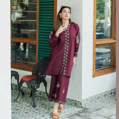 UA-252 Embroidered Cambric Cotton 2 Pc Co-Ord Set by Umnaa