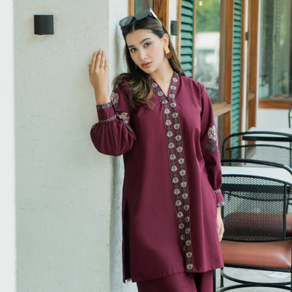 UA-252 Embroidered Cambric Cotton 2 Pc Co-Ord Set by Umnaa