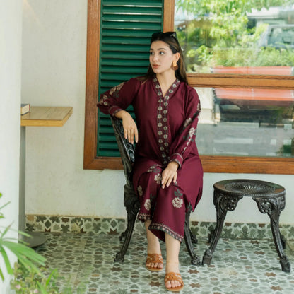 UA-252 Embroidered Cambric Cotton 2 Pc Co-Ord Set by Umnaa