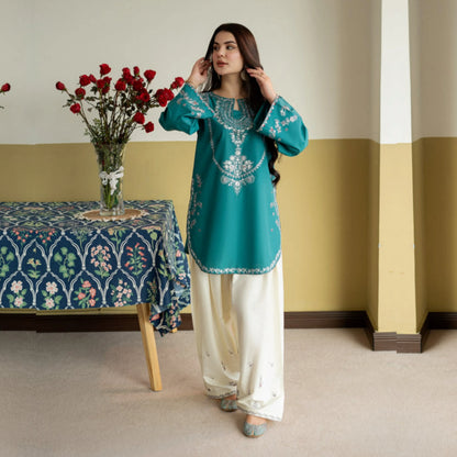 UA-258 Embroidered Cambric Cotton 2 Pc Co-Ord Set with Farshi Shalwar by Umnaa