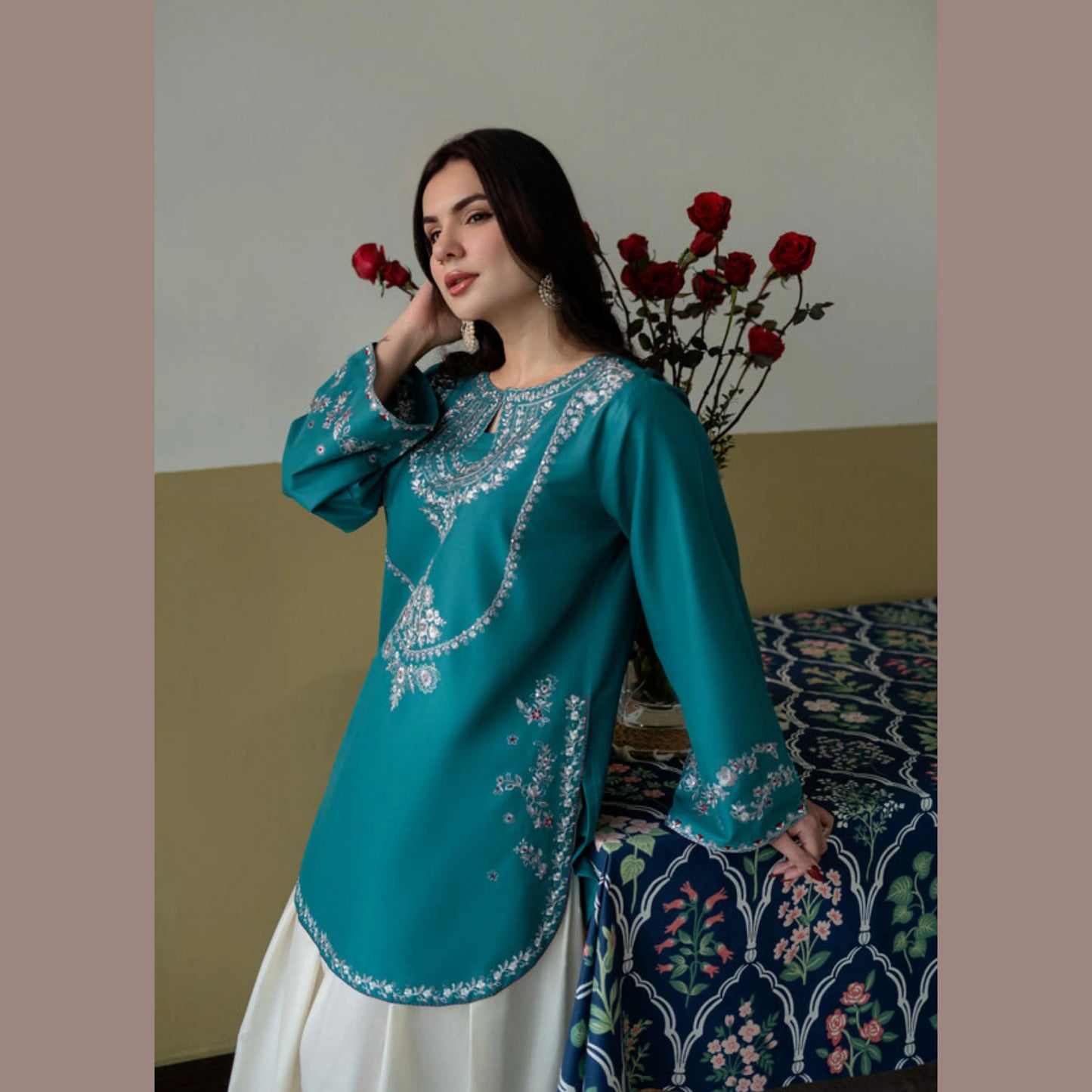 UA-258 Embroidered Cambric Cotton 2 Pc Co-Ord Set with Farshi Shalwar by Umnaa