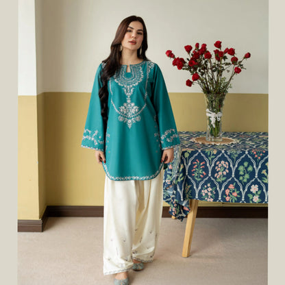 UA-258 Embroidered Cambric Cotton 2 Pc Co-Ord Set with Farshi Shalwar by Umnaa