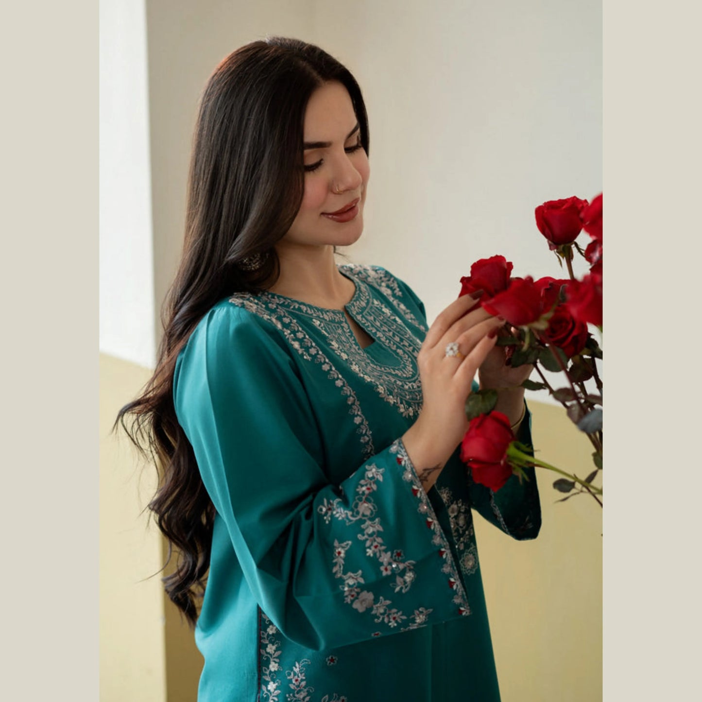 UA-258 Embroidered Cambric Cotton 2 Pc Co-Ord Set with Farshi Shalwar by Umnaa
