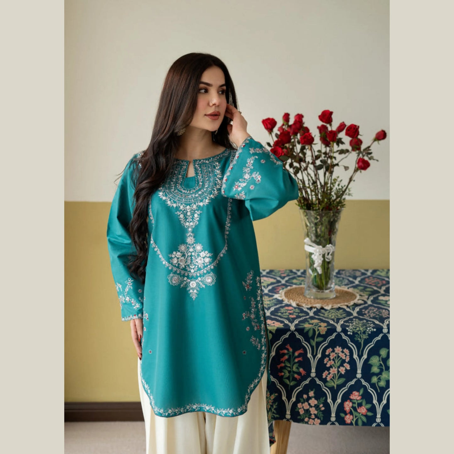 UA-258 Embroidered Cambric Cotton 2 Pc Co-Ord Set with Farshi Shalwar by Umnaa