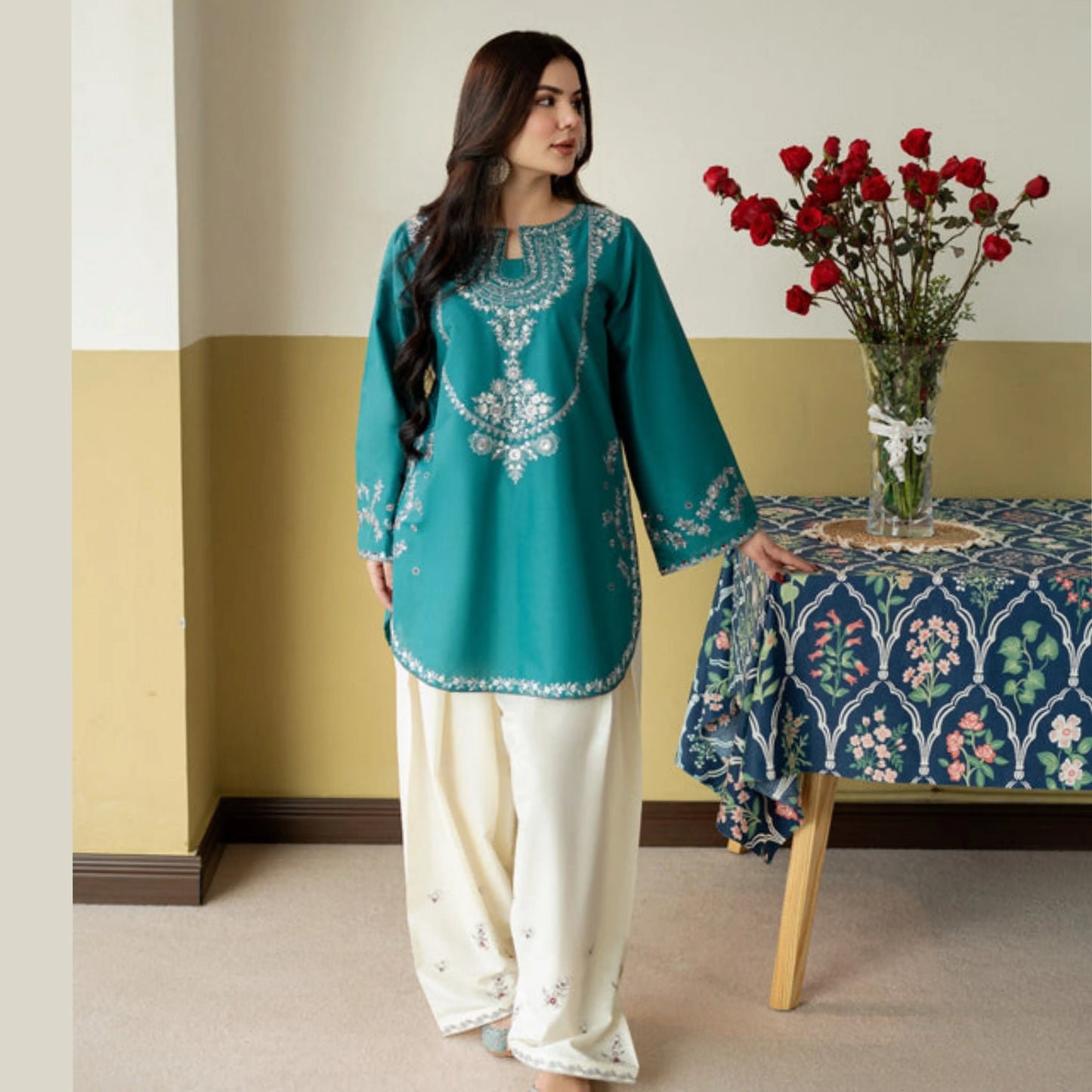 UA-258 Embroidered Cambric Cotton 2 Pc Co-Ord Set with Farshi Shalwar by Umnaa