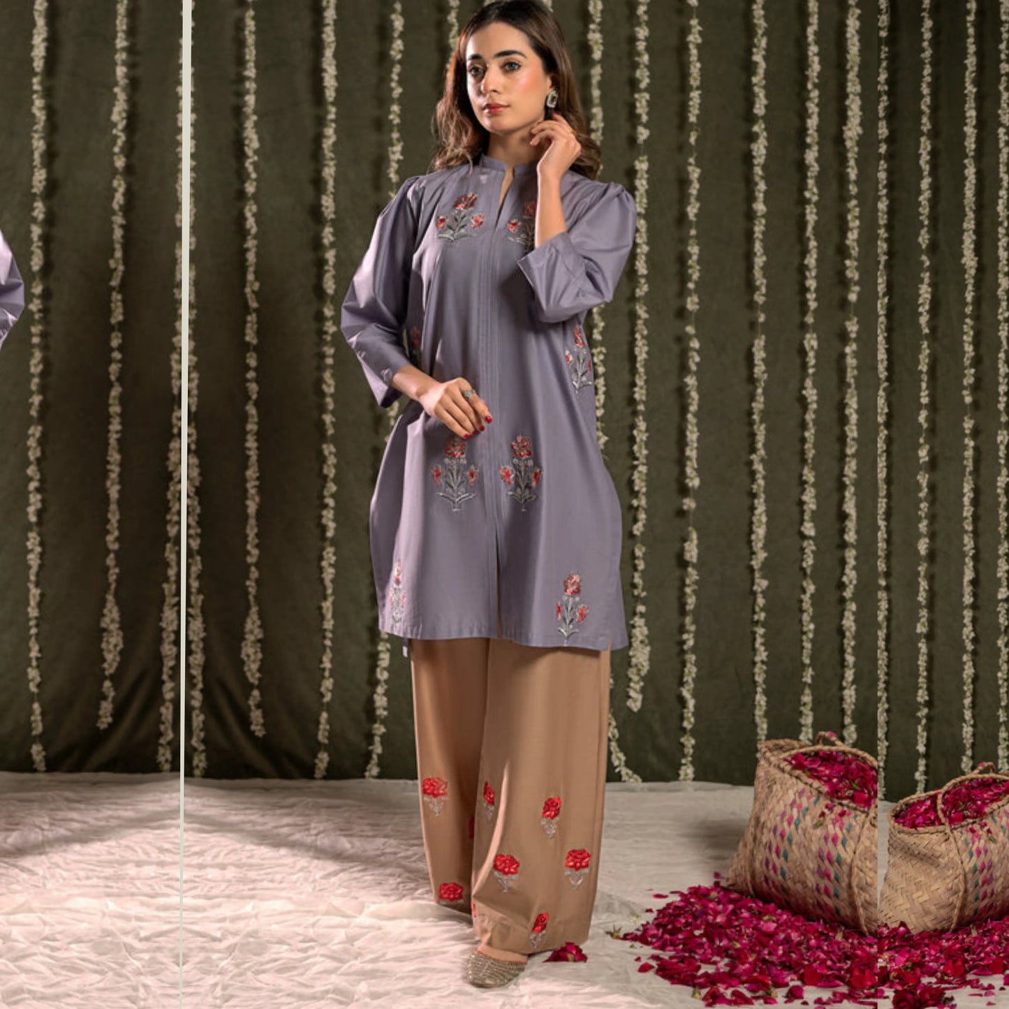 UA-259 Embroidered Cambric Cotton 2 Pc Co-Ord Set by Umnaa