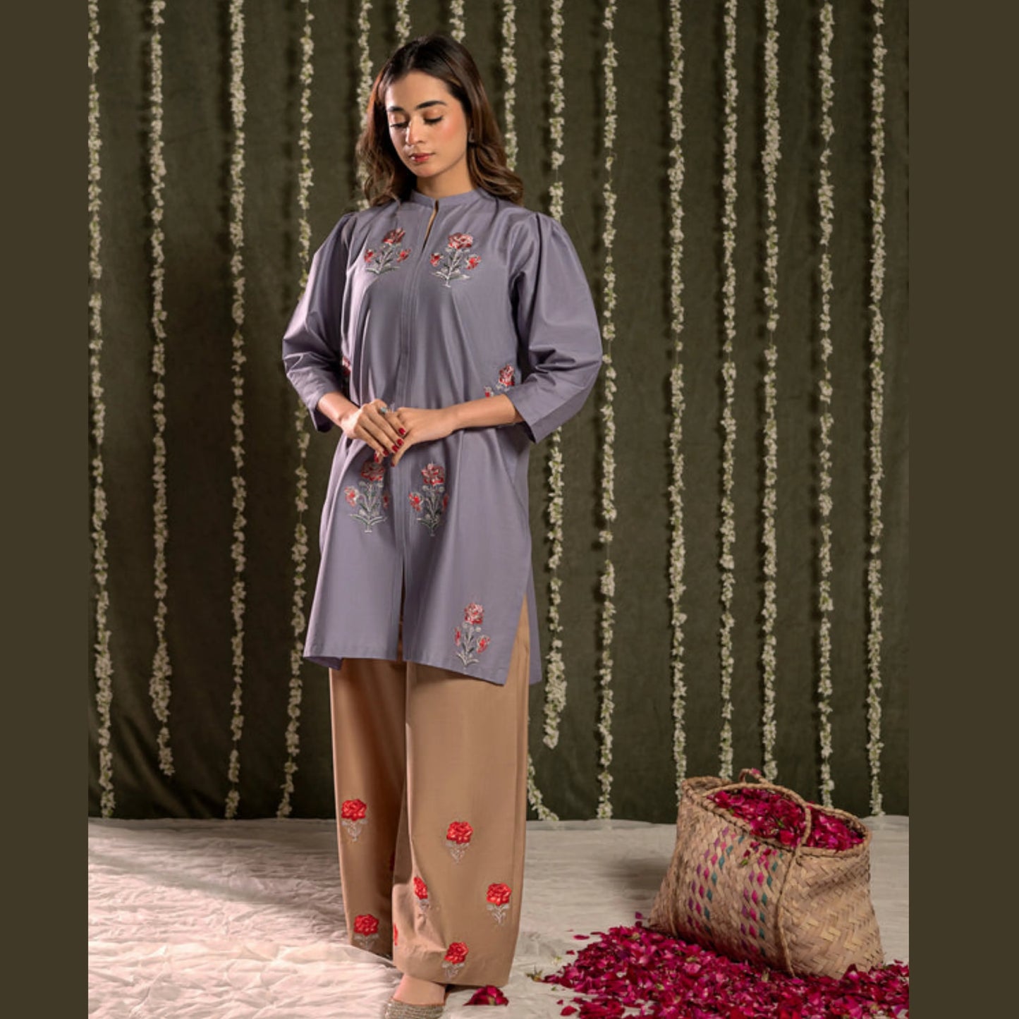 UA-259 Embroidered Cambric Cotton 2 Pc Co-Ord Set by Umnaa
