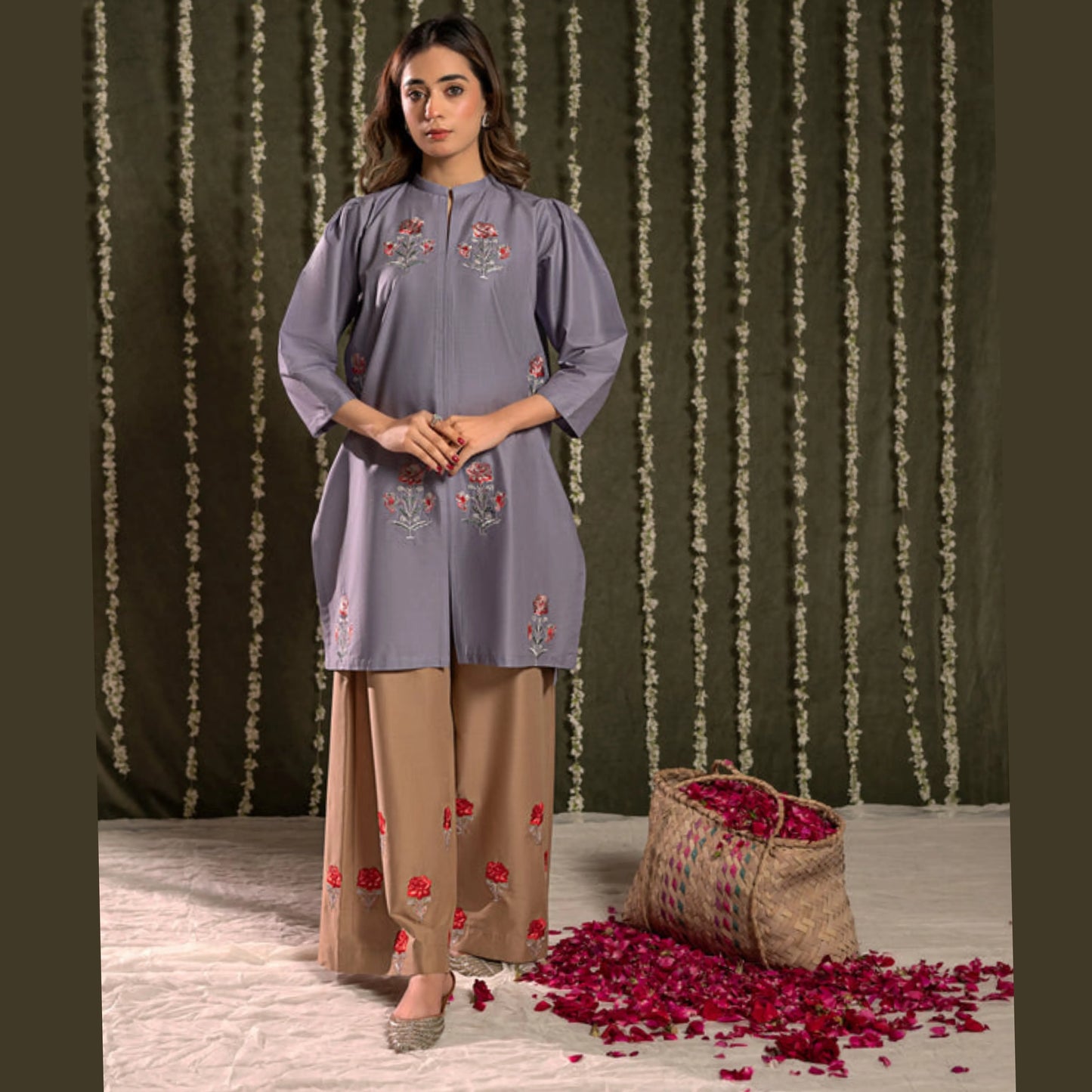 UA-259 Embroidered Cambric Cotton 2 Pc Co-Ord Set by Umnaa