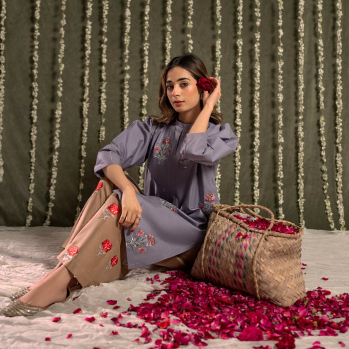 UA-259 Embroidered Cambric Cotton 2 Pc Co-Ord Set by Umnaa