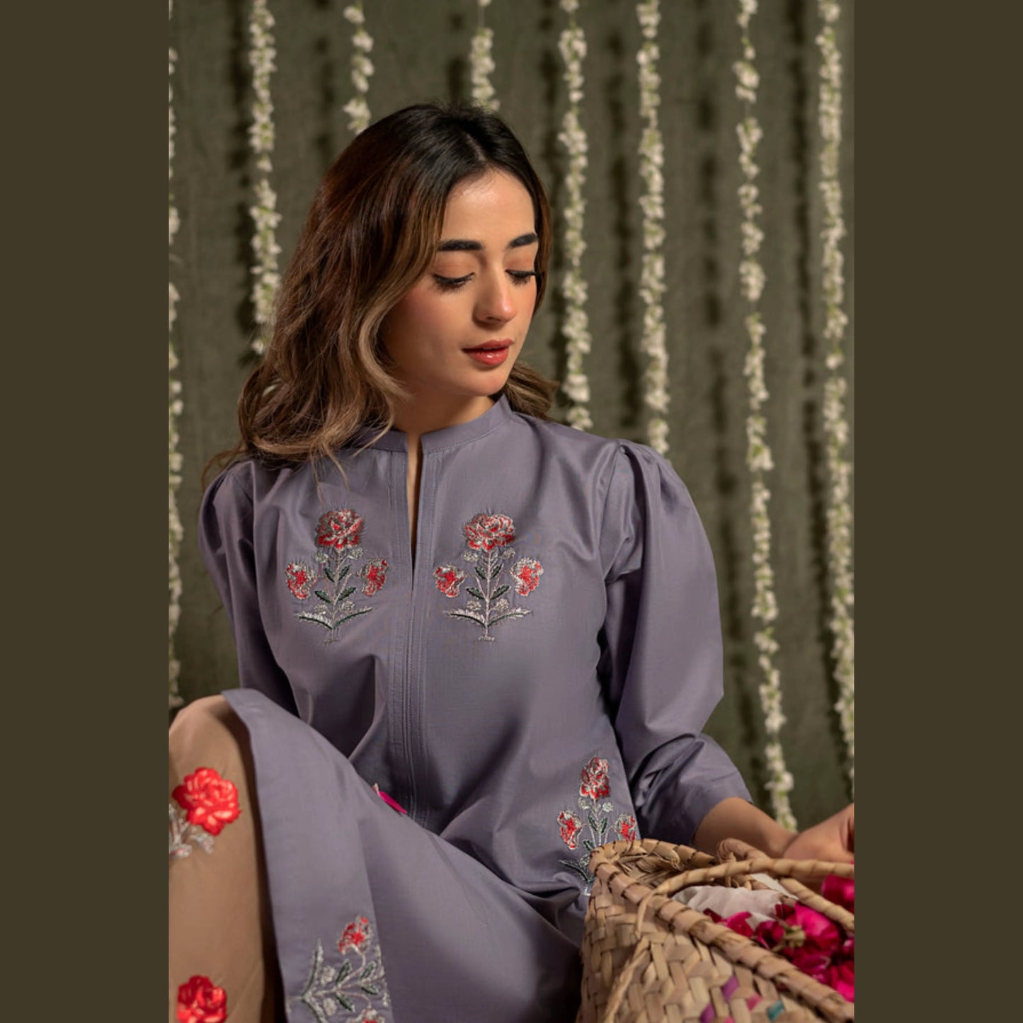 UA-259 Embroidered Cambric Cotton 2 Pc Co-Ord Set by Umnaa