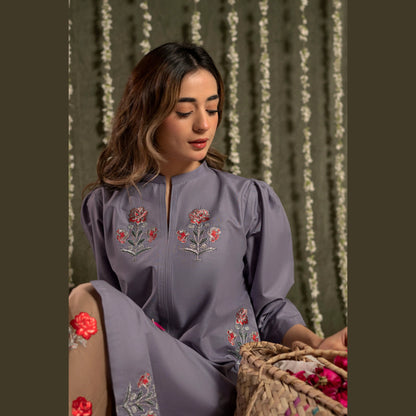 UA-259 Embroidered Cambric Cotton 2 Pc Co-Ord Set by Umnaa