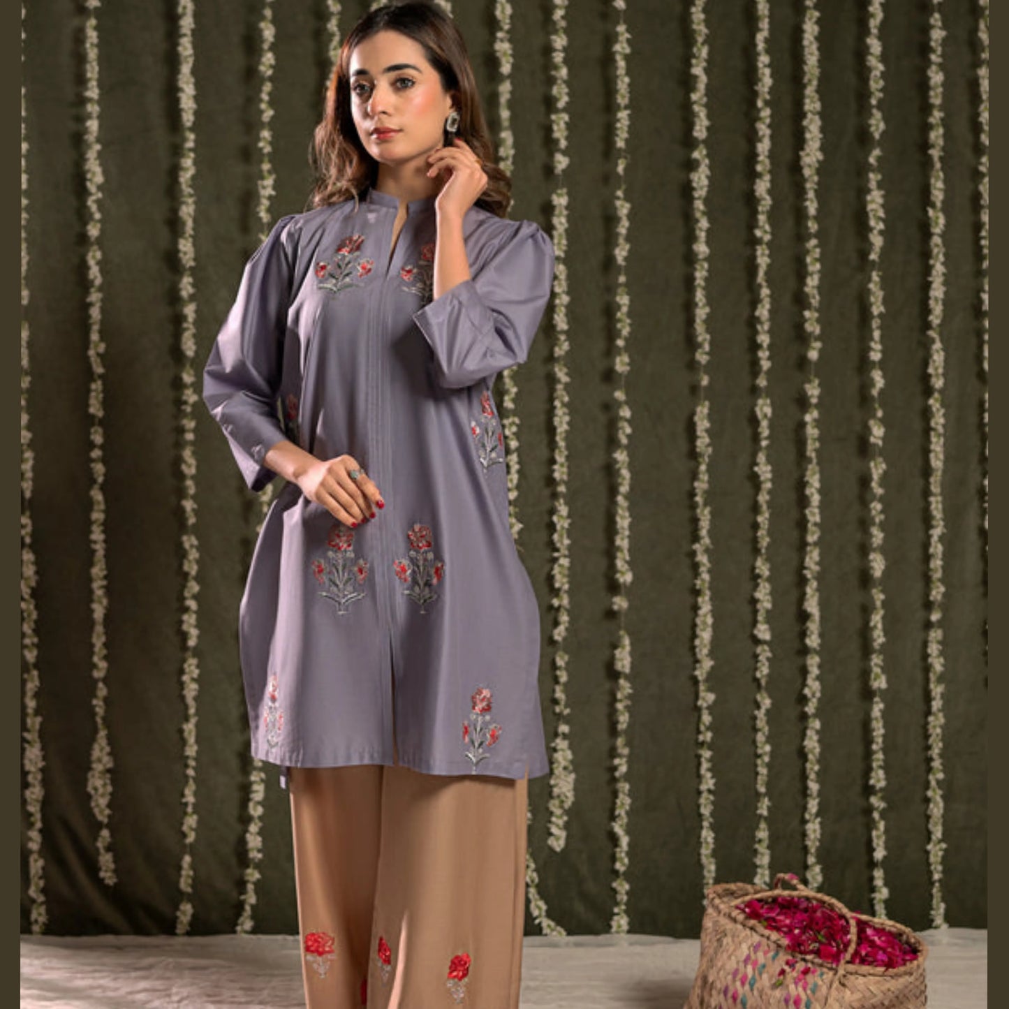 UA-259 Embroidered Cambric Cotton 2 Pc Co-Ord Set by Umnaa