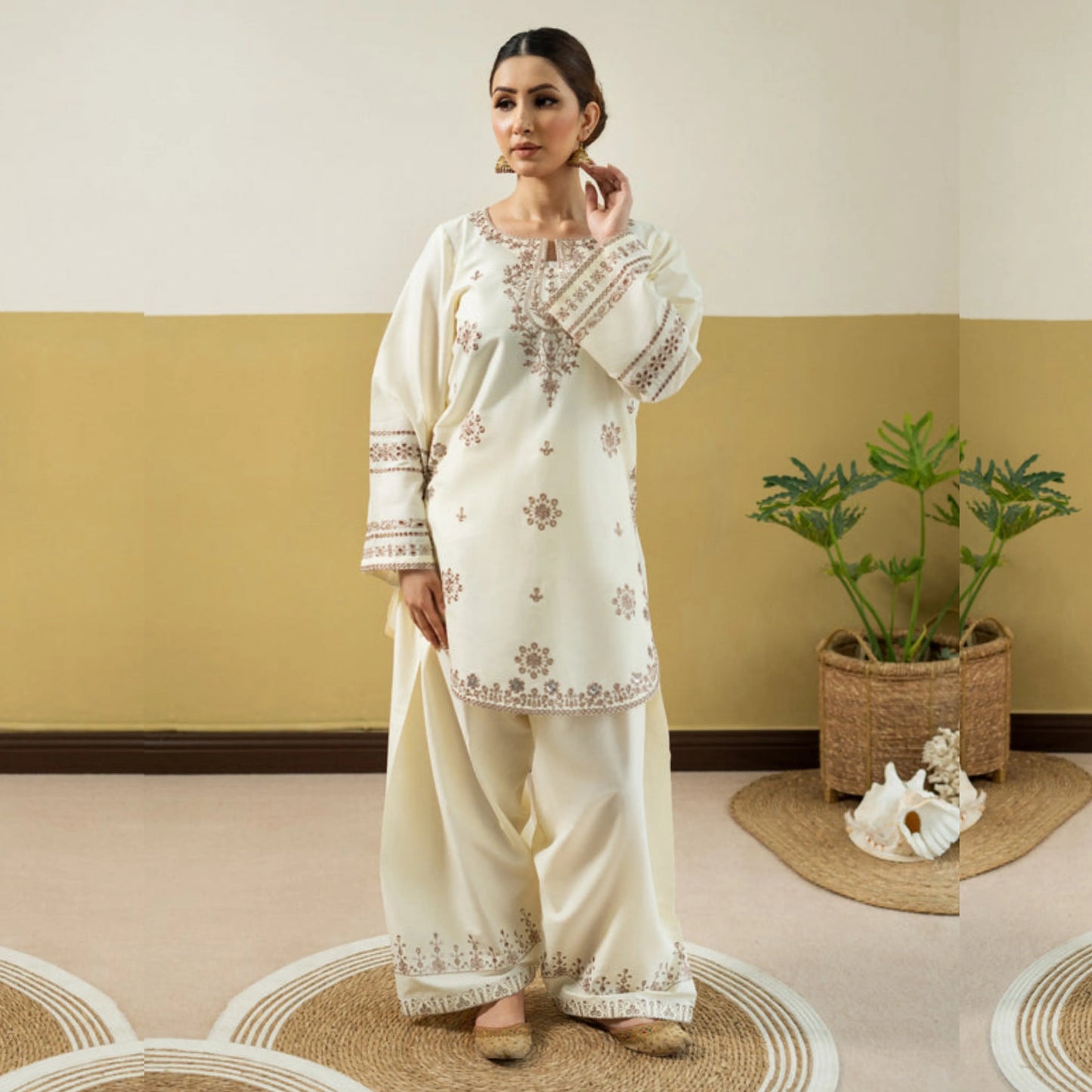 UA-260 Embroidered Cambric Cotton 2 Pc Co-Ord Set with Farshi Shalwar by Umnaa