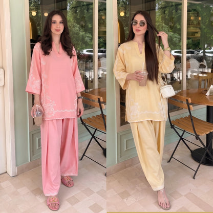 UA-261 Embroidered Cambric Cotton 2 Pc Co-Ord Set with Farshi Shalwar by Umnaa