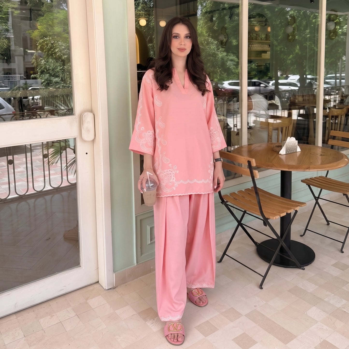 UA-261 Embroidered Cambric Cotton 2 Pc Co-Ord Set with Farshi Shalwar by Umnaa