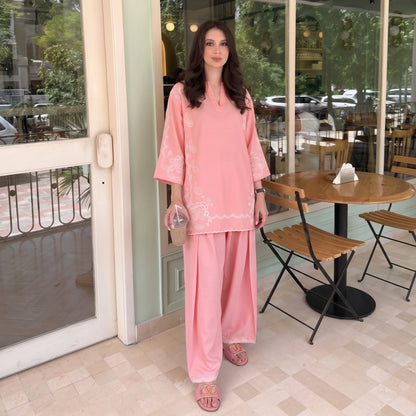 UA-261 Embroidered Cambric Cotton 2 Pc Co-Ord Set with Farshi Shalwar by Umnaa