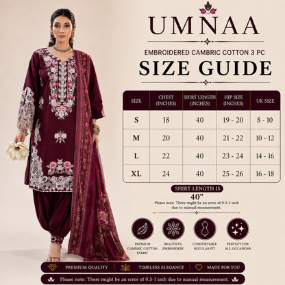 UA-268 Embroidered Cambric Cotton 3 Piece Collection by Umnaa
