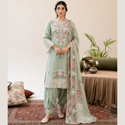 UA-268 Embroidered Cambric Cotton 3 Piece Collection by Umnaa
