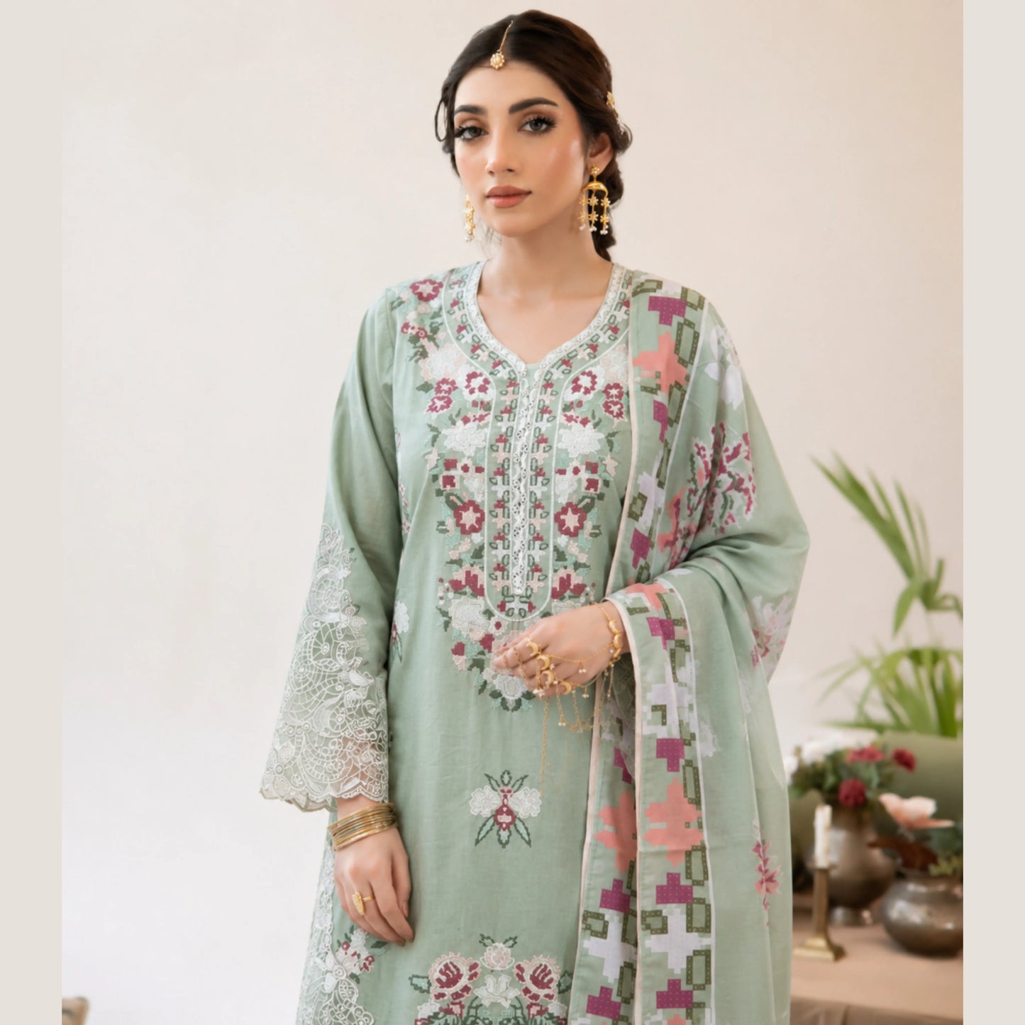 UA-268 Embroidered Cambric Cotton 3 Piece Collection by Umnaa