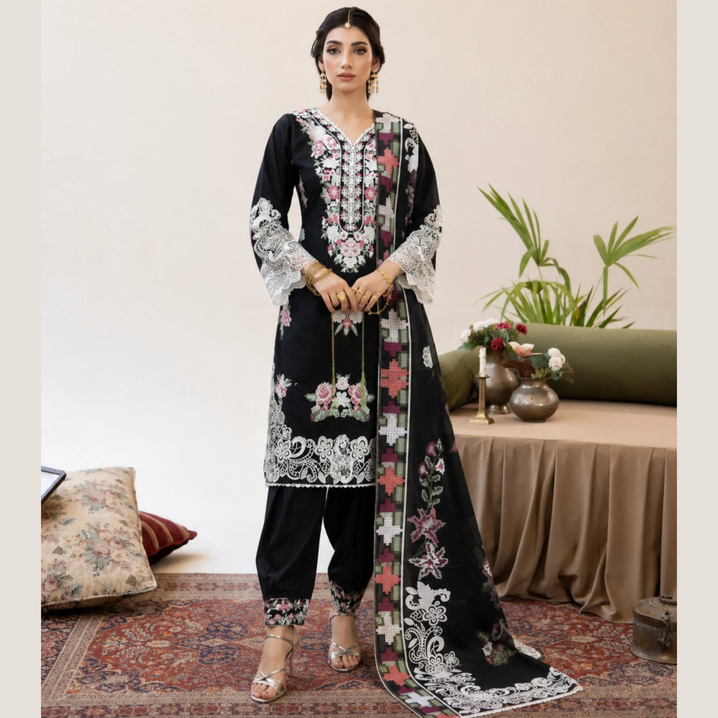 UA-268 Embroidered Cambric Cotton 3 Piece Collection by Umnaa