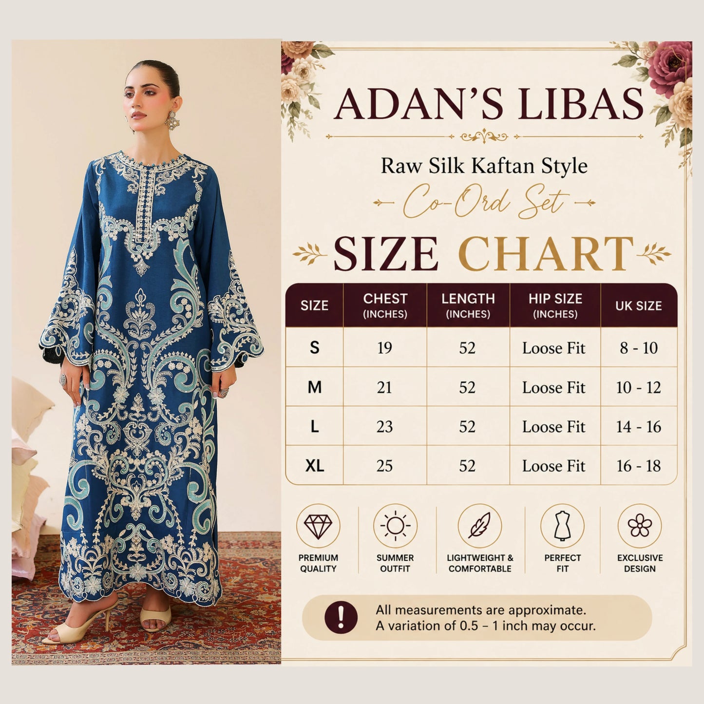 UAL-02 Embroidered Kaftan Raw Silk Co-Ord Set 2 Pc | Adan's Libas