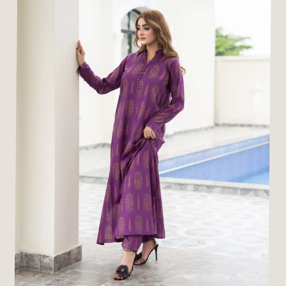RA-38 Printed Lawn Long Kaftan Style 2 Piece Collection | Raniya.h