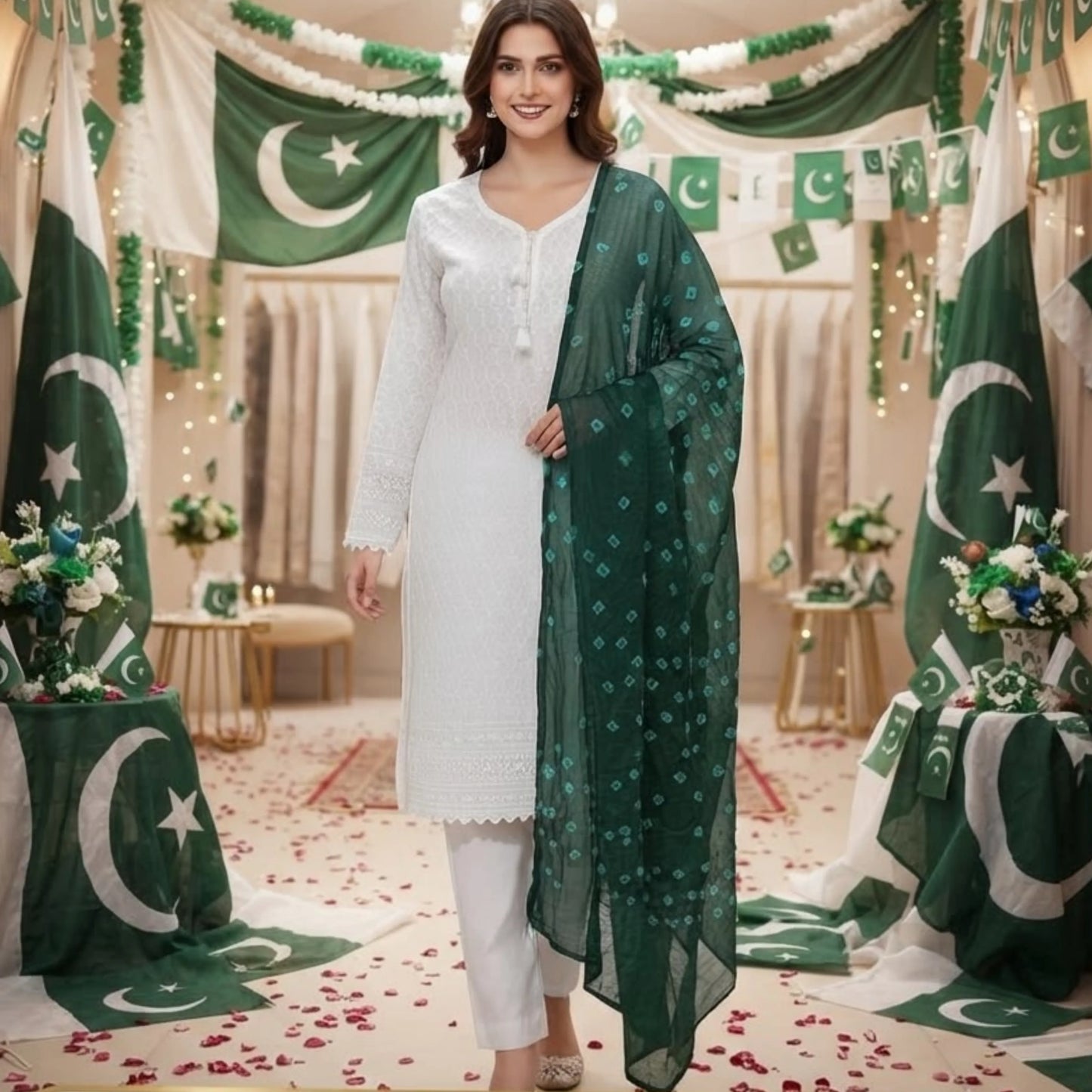 UA-278 Chikankari Linen Independence day Pakistani Dress