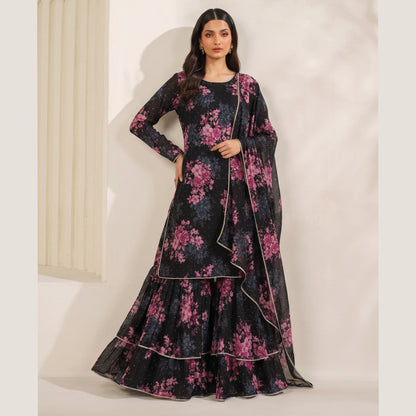 UA-279 Printed Chiffon Georgette with Sharara Collection 3 Pc  | Umnaa