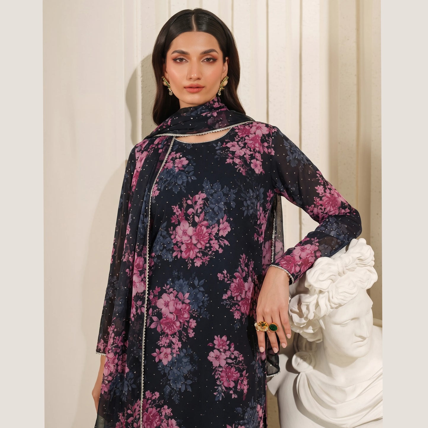 UA-279 Printed Chiffon Georgette with Sharara Collection 3 Pc  | Umnaa