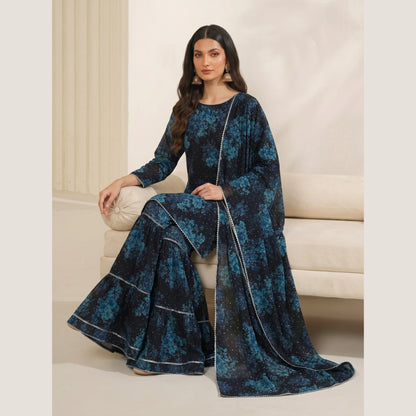 UA-279 Printed Chiffon Georgette with Sharara Collection 3 Pc  | Umnaa