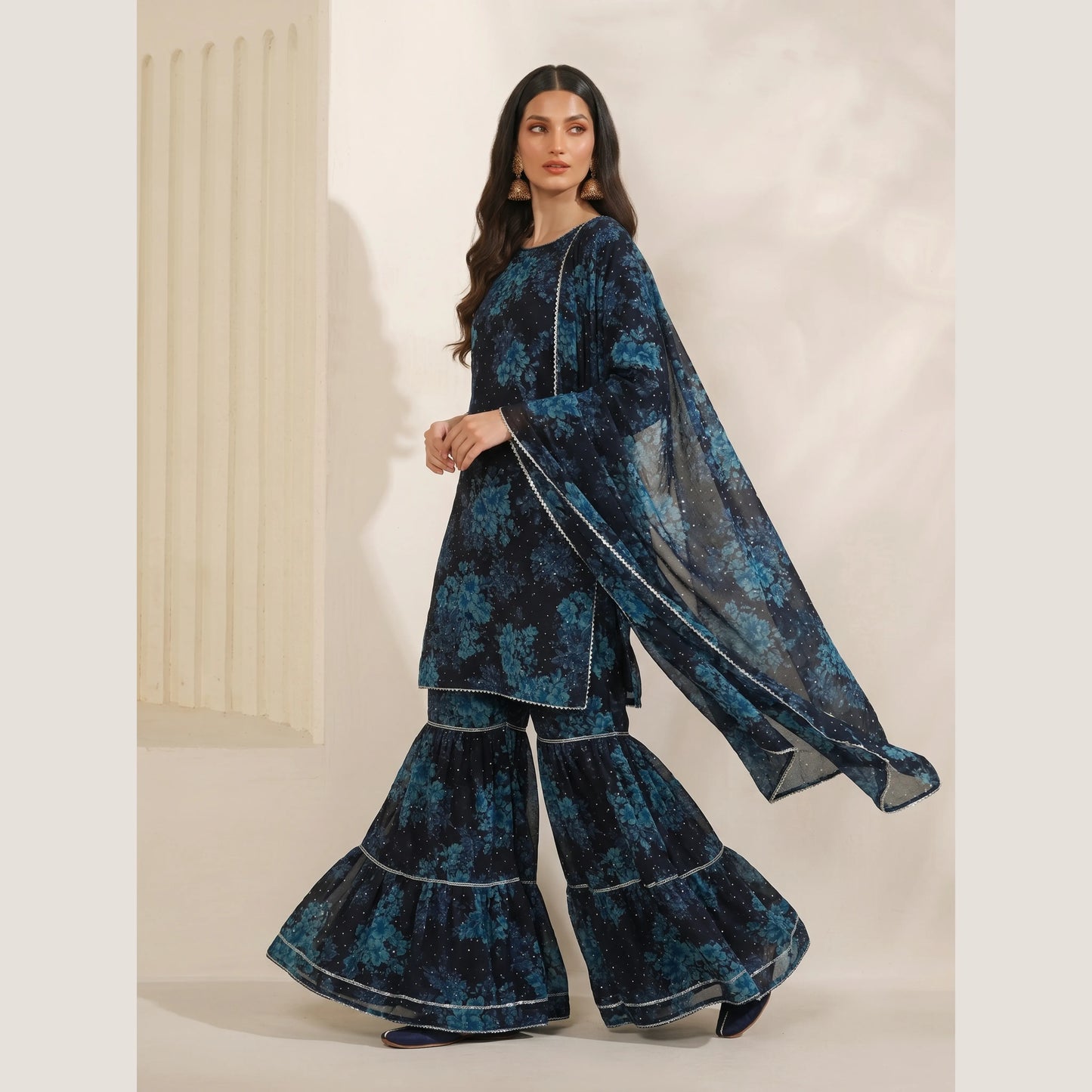 UA-279 Printed Chiffon Georgette with Sharara Collection 3 Pc  | Umnaa