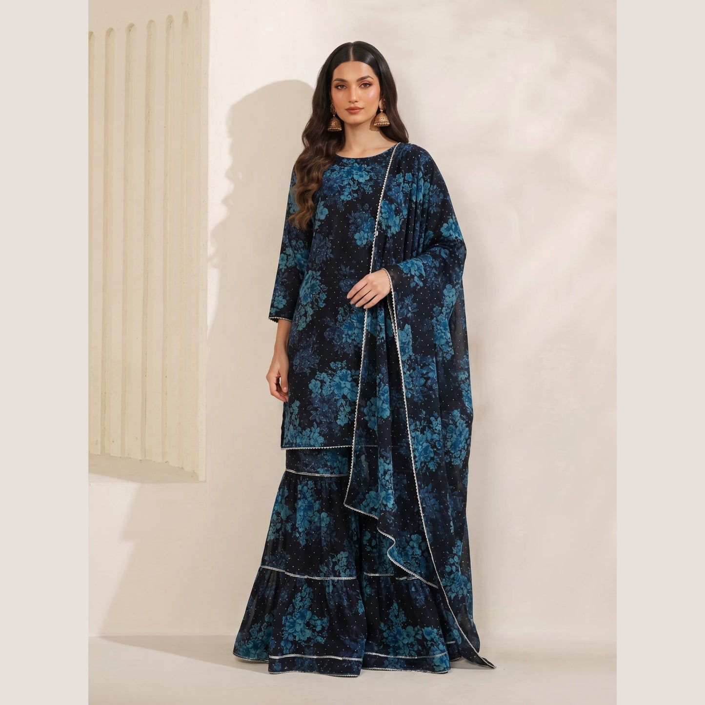 UA-279 Printed Chiffon Georgette with Sharara Collection 3 Pc  | Umnaa