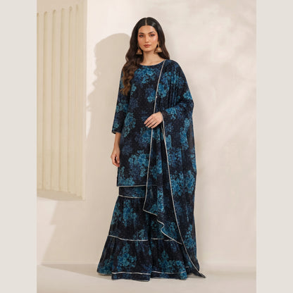 UA-279 Printed Chiffon Georgette with Sharara Collection 3 Pc  | Umnaa