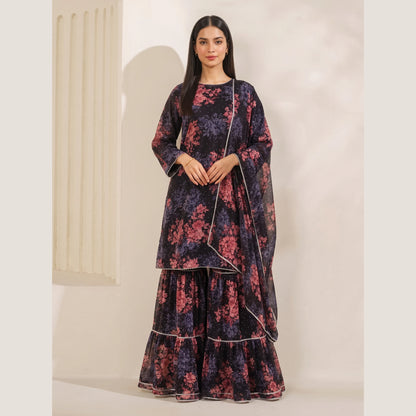 UA-279 Printed Chiffon Georgette with Sharara Collection 3 Pc  | Umnaa