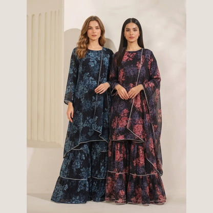 UA-279 Printed Chiffon Georgette with Sharara Collection 3 Pc  | Umnaa