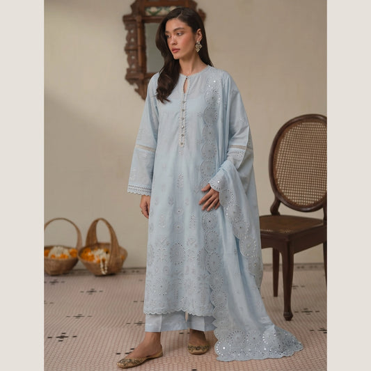 UA-288 3 Pc Chikenkari Lawn Dress - Umnaa