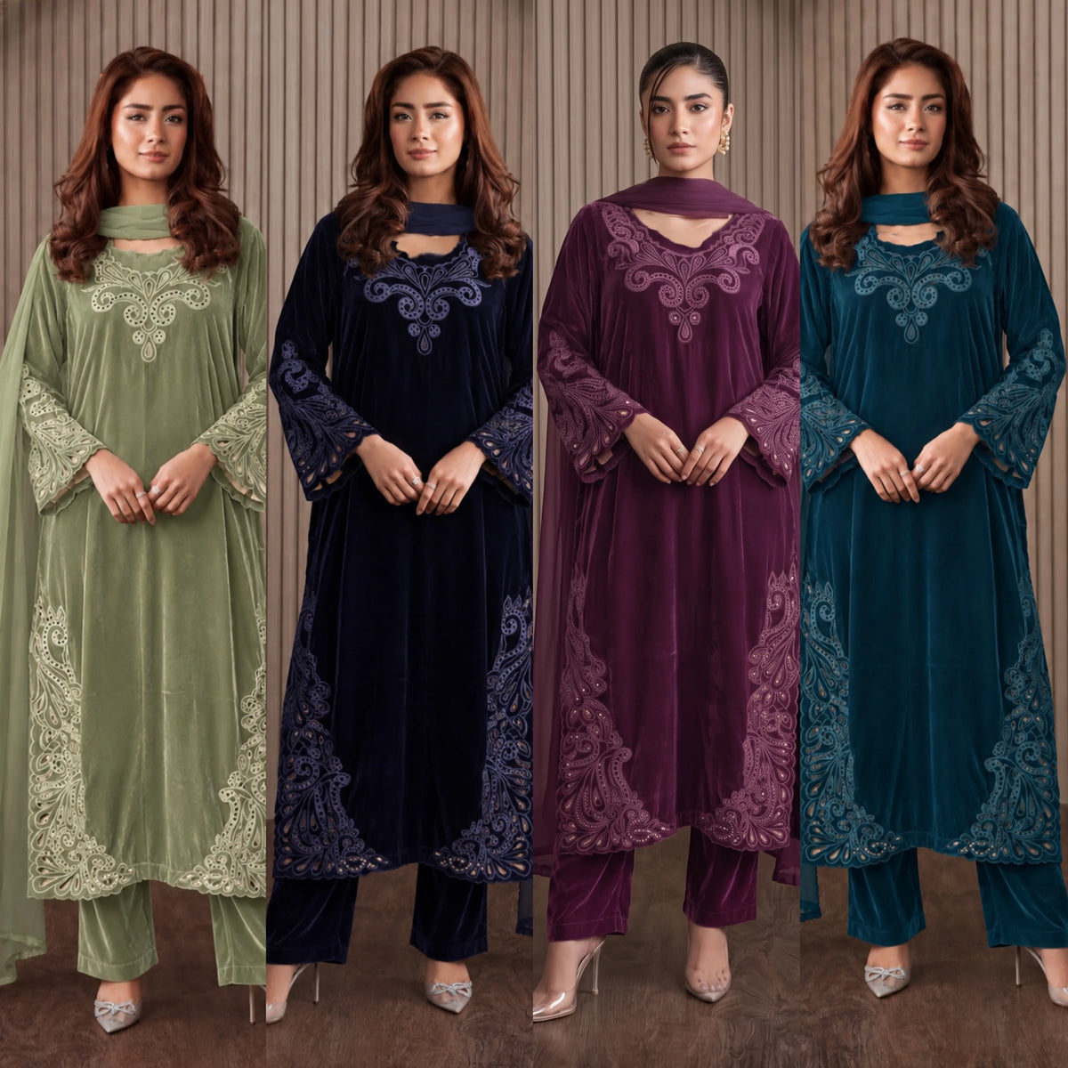 UA-300 Embroidered Velvet 3 Pc Collection | Umnna
