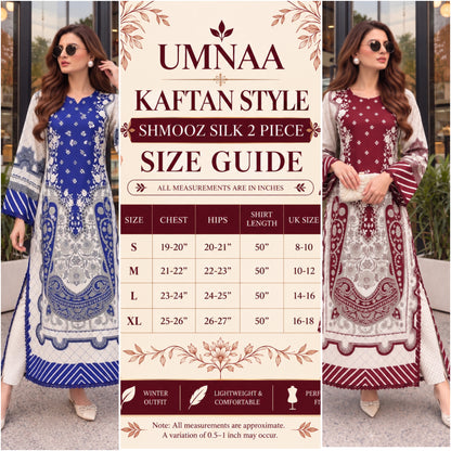 UA-319 Printed Shamooz Silk Kaftan Co-Ords 2 Pc | Umnaa