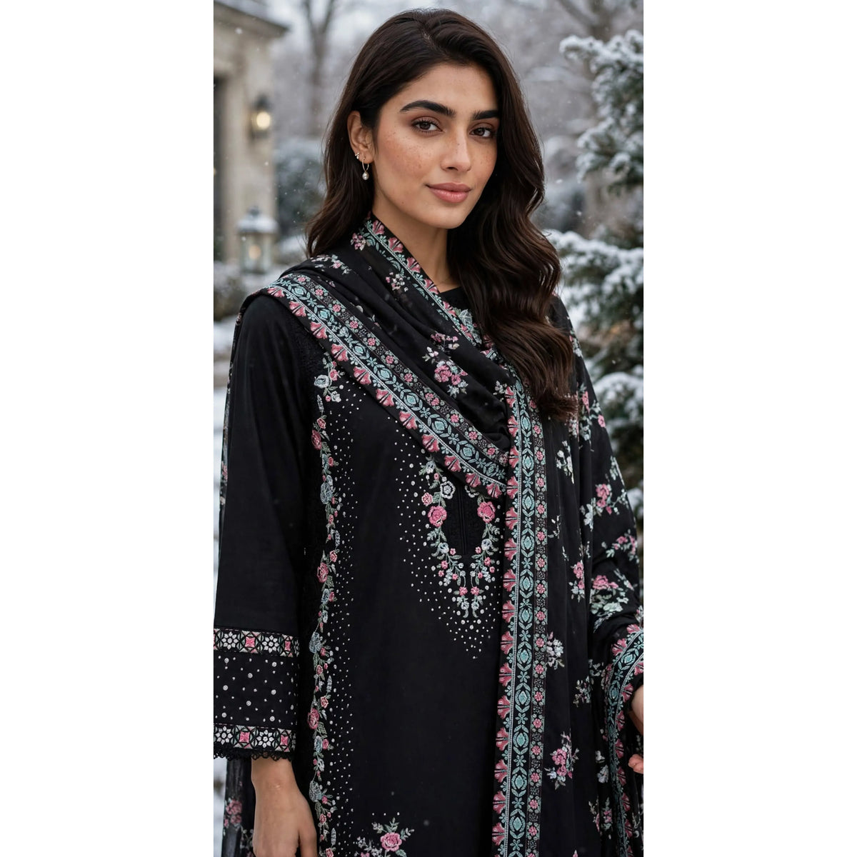 UA-321 Embroidered Dhanak 3 Pc Dress | Umnaa