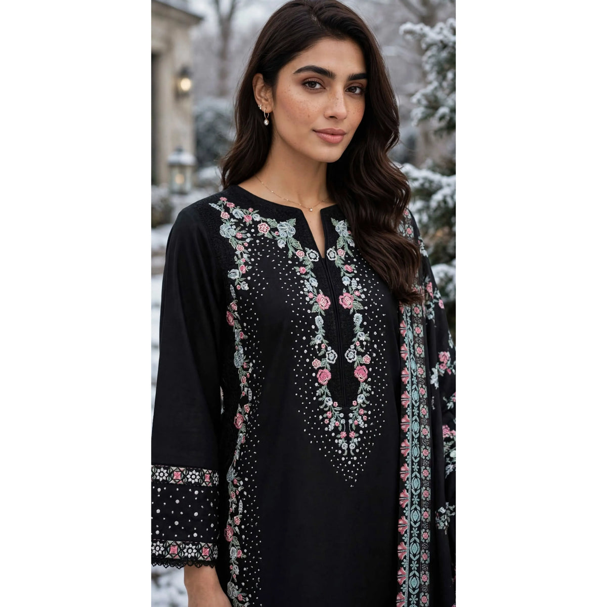 UA-321 Embroidered Dhanak 3 Pc Dress | Umnaa