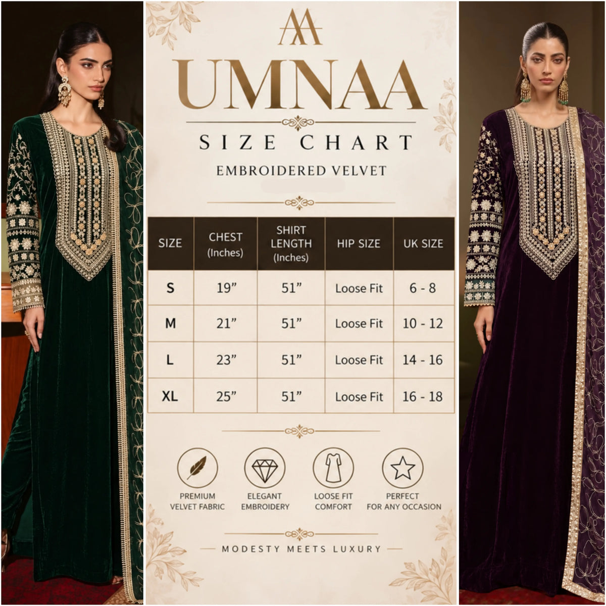 UA-324 Embroidered Velvet Kaftan 3 Pc | Umnaa