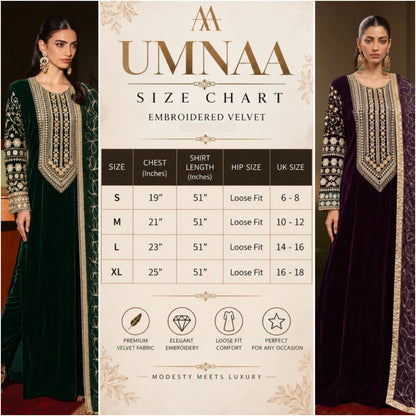 UA-324 Embroidered Velvet Kaftan 3 Pc | Umnaa