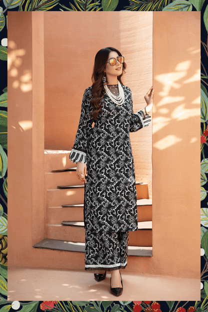 (Monochrome) 2 Piece Embroidered Lawn Outfit - Simrans