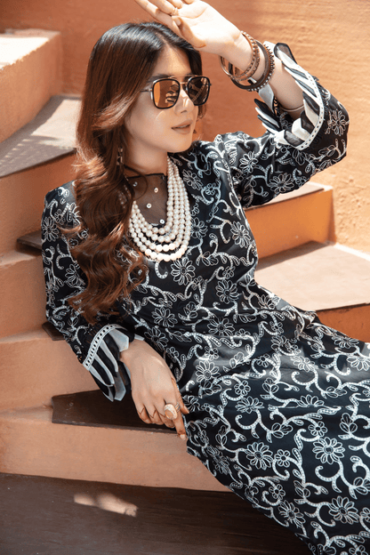 (Monochrome) 2 Piece Embroidered Lawn Outfit - Simrans