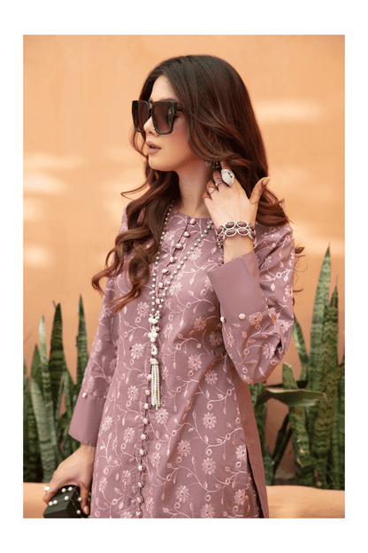 (Rose Brown) 2 Piece Embroidered Lawn Outfit - Simrans