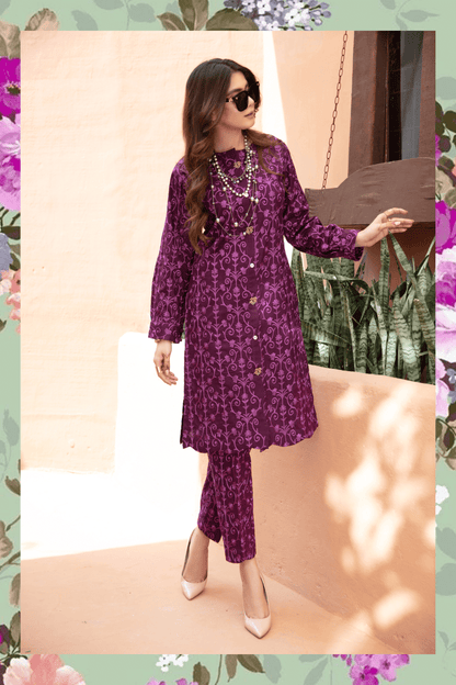 (Dark Purple) 2 Piece Embroidered Lawn Outfit - Simrans