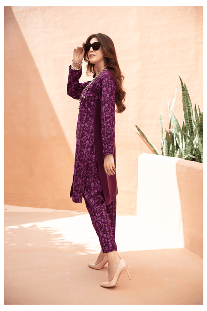 (Dark Purple) 2 Piece Embroidered Lawn Outfit - Simrans