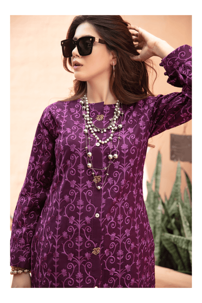(Dark Purple) 2 Piece Embroidered Lawn Outfit - Simrans
