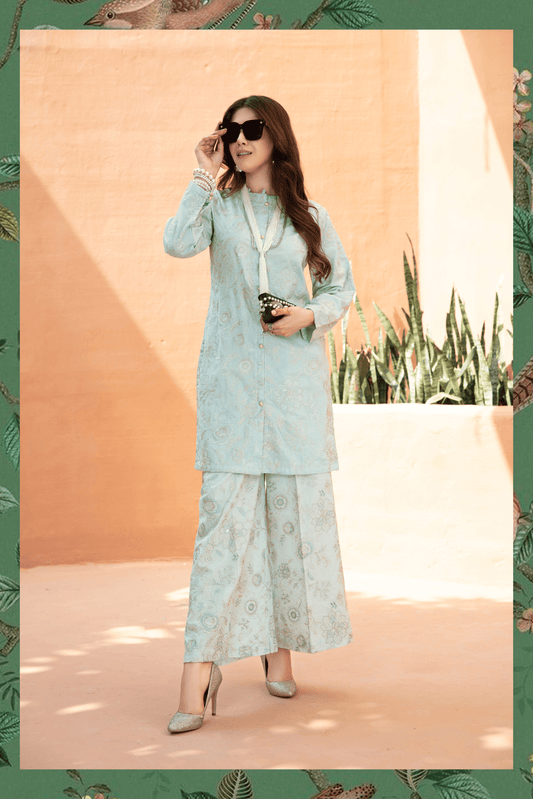 (Light Green) 2 Piece Embroidered Lawn Outfit - Simrans
