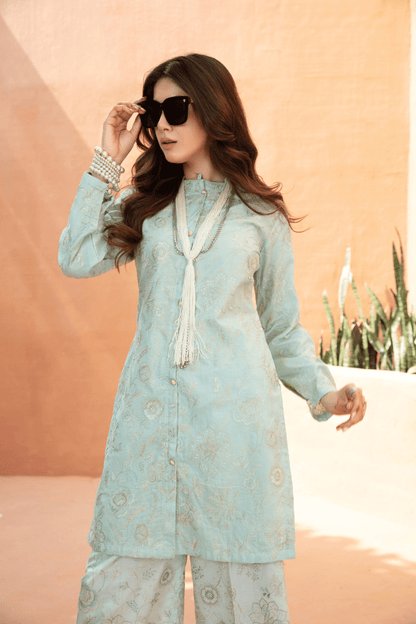 (Light Green) 2 Piece Embroidered Lawn Outfit - Simrans